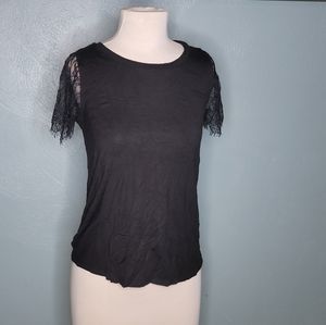 P.S Kate Black short sleeve shirt with Black Lace Sleeve